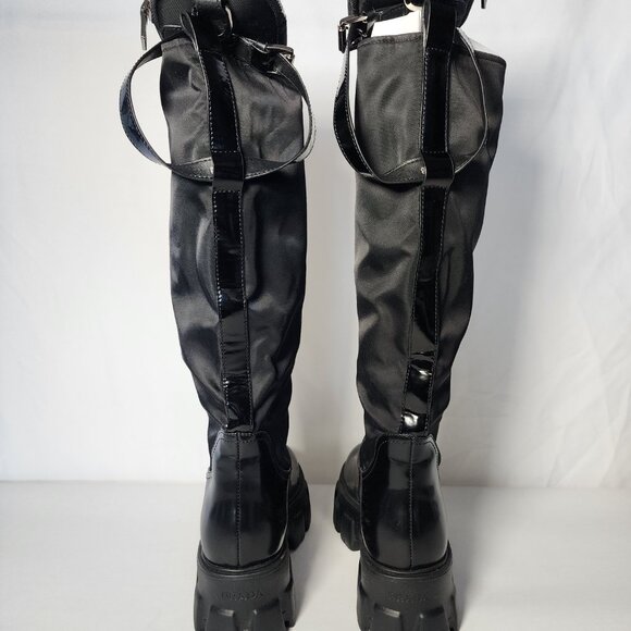 Prada Tall Leather Riding Boots - Black, Size 38, Mid-Heel Block Heel, Round Toe - Picture 5 of 16